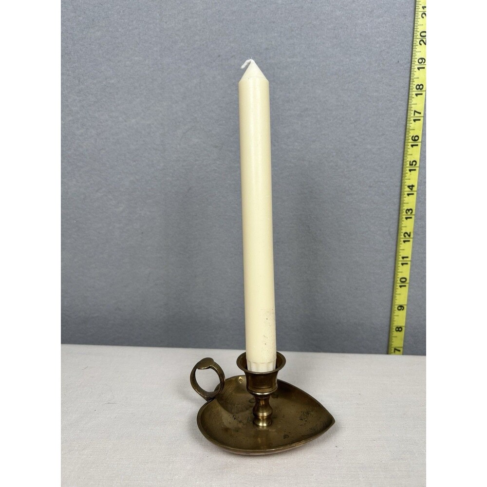 Brass/Mixed Metal Heart Shaped Chamberstick Candle Holder Patina Mid-Century